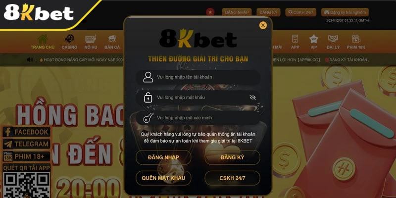 Hoàn tất quy trình đăng nhập 8KBET để gia nhập thiên đường giải trí chất lượng